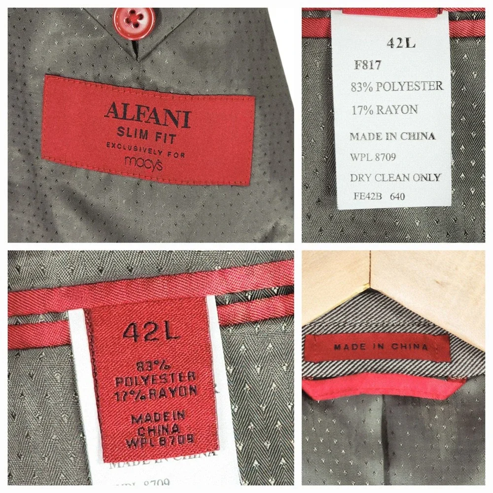 Alfani Slim Fit Blazer 42L Men Gray Single Breasted Suit Jacket Business Wedding